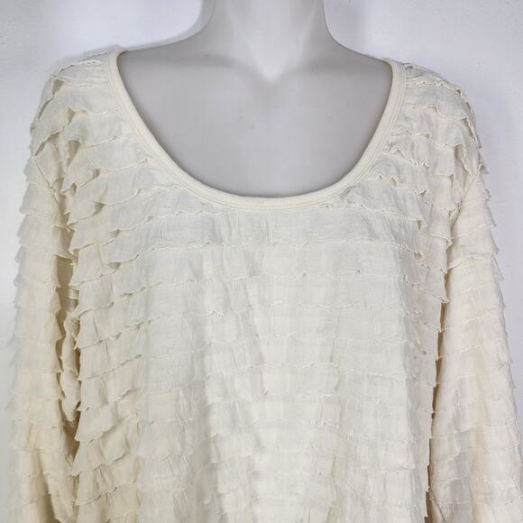 Slinky Brand Top Womens 2X Ivory Tiered Layered Ruffle Scoop Neck Boho Blouse 90 - Picture 3 of 11